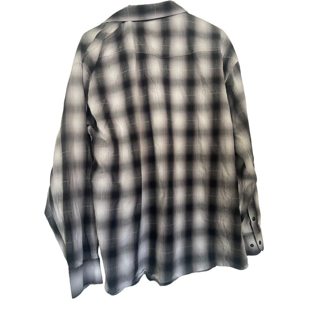 Panhandle Men's Plaid Windowpane Button-Up Pearl Snap Black/White Dress Shirt L